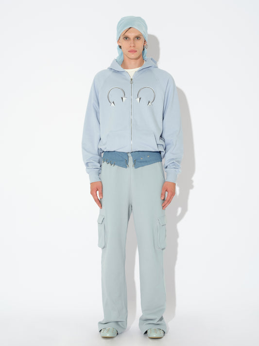 Blue Loose Zip Hoodie