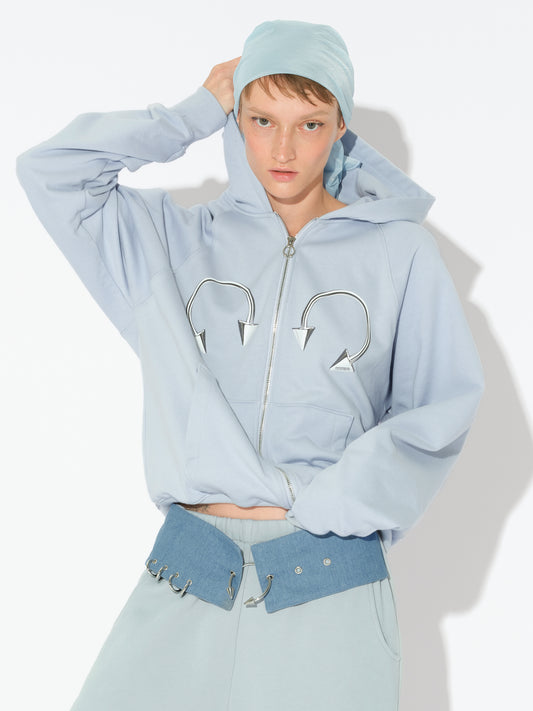 Blue Loose Zip Hoodie