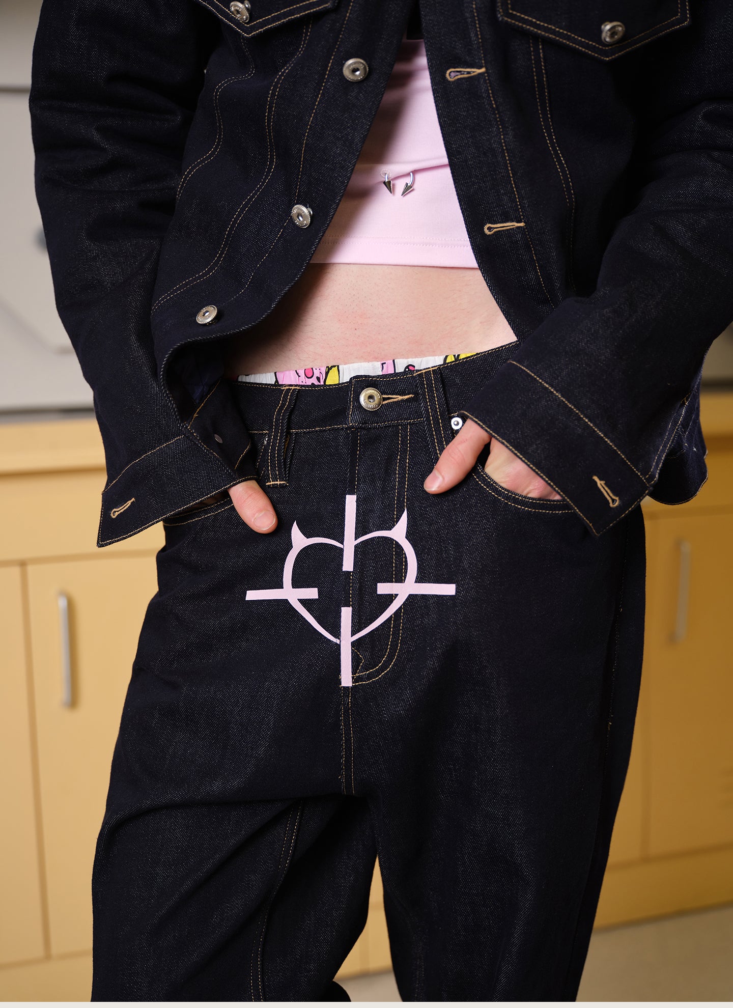 ‘Demon Target’Print Jeans
